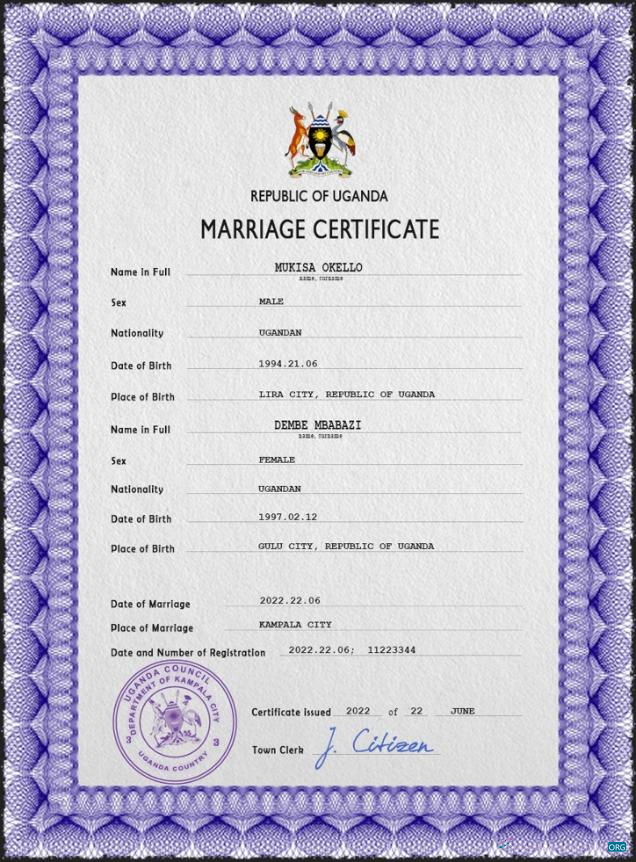 Download Uganda marriage certificate PSD template Photoshop template